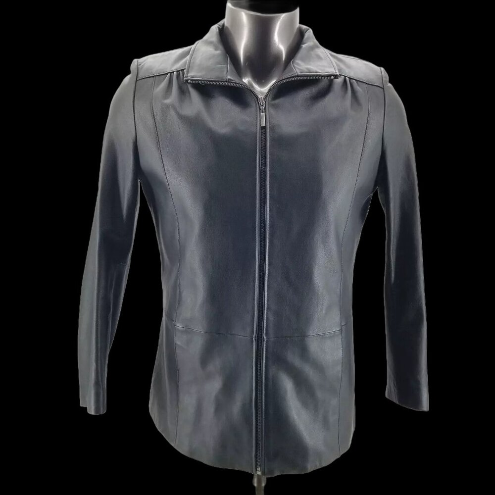 Wilsons Leather Pelle Studio Women Black Leather Insulated Jacket Coat Zip Large